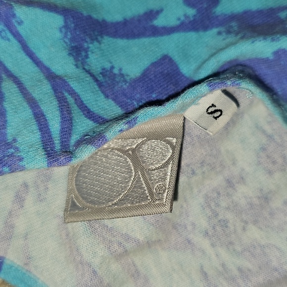 💙🩵Vintage OP Ocean Pacific Blue Teal Tropical Print Crop Tank Top - Picture 3 of 4